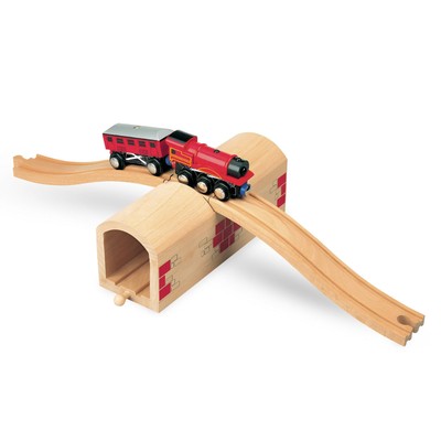 , inc. Wooden Train Track Over & Under Tunnel Bridge & Easy-Connect Railway, ...