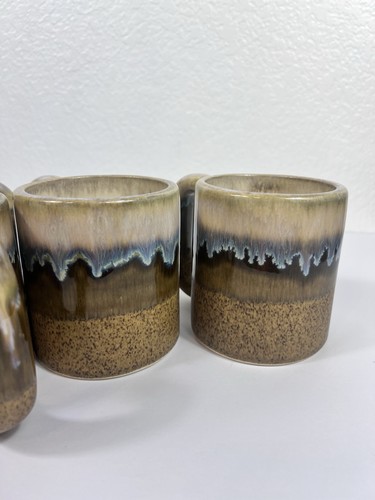 Set of 4 Vintage Rodolfo Padilla Coffee Mugs Beige/Brown Blue Drip Glaze - Picture 9 of 17