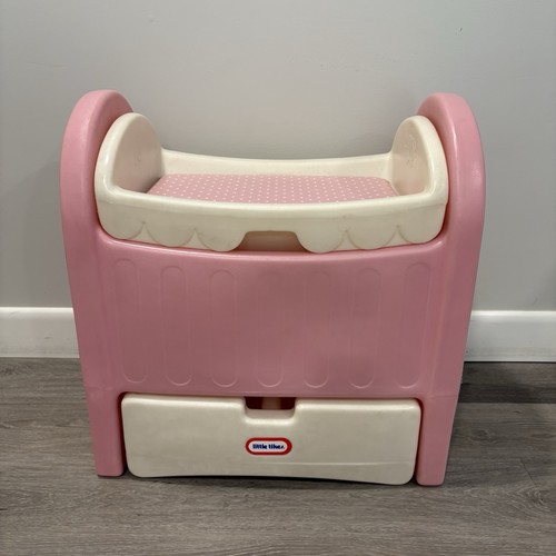 Vintage LITTLE TIKES Pink Baby Doll Changing Table Bassinet Cradle Crib Drawer