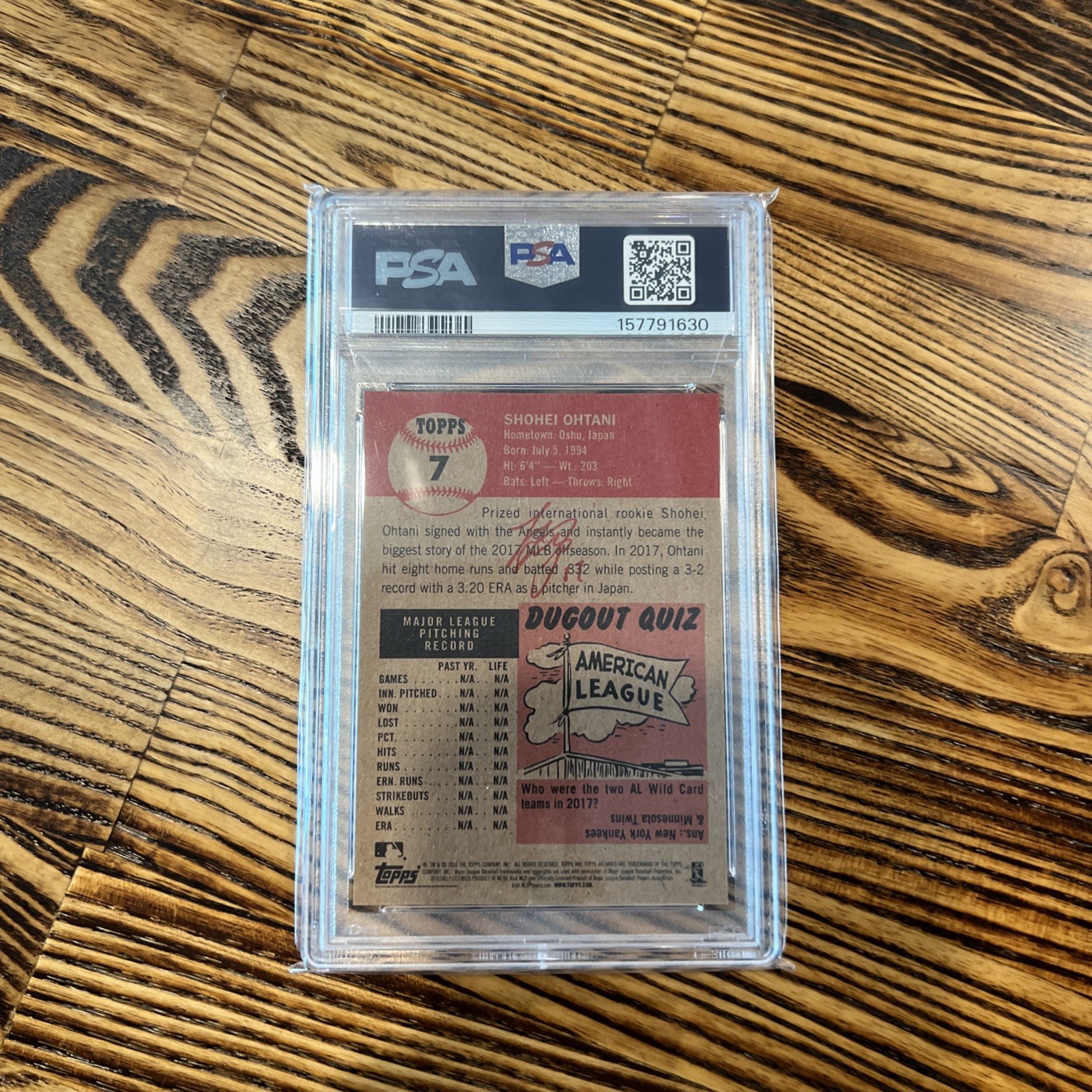 2018 Topps Living Rookie Shohei Ohtani #7 PSA 10 view 2