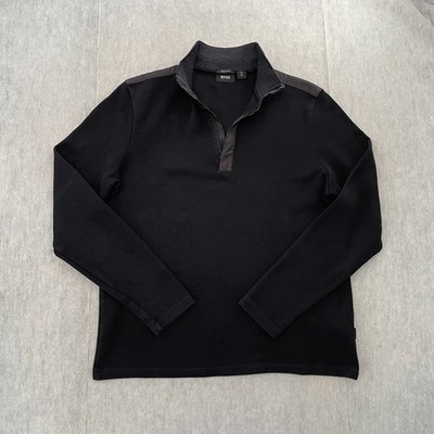 Hugo Boss Sweater Adult Medium Black Persano 1/4 Zip Pullover Cotton Logo Mens M