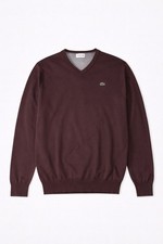Lacoste Men's Burgundy Cotton V-Neck Pullover Sweater Logo Long Sleeve Size L