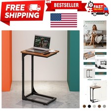 C-Shaped Side Table for Couch - Small Coffee Stand Sofa Tray Desk with Metal ...