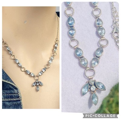 Vintage Blautopas & Sterling Silber 925 Y Tropfen Halskette 90er Y2K Boho Style