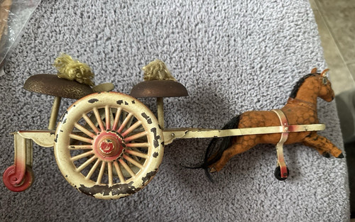 Antique German 1900-1930's Paper Mache Felt Covered Bell Ringer Pull Toy Horse