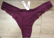 NWT Victoria's Secret Purple Cotton Modal Lace Trim High-Leg Thong Panties XL