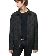 Giacca jacquard John Varvatos Bergen nero/grigio pelle di agnello colletto L nuova con etichette $798