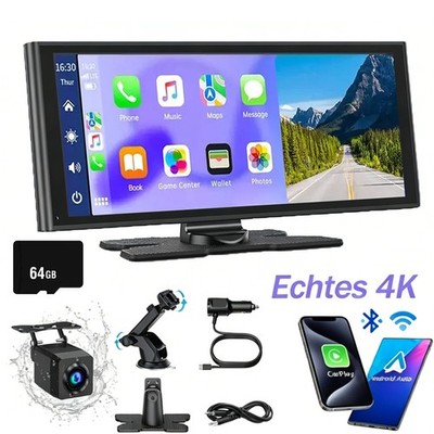 Apple Carplay Android Auto Display mit Wireless 4K Dashcam Rückfahrkamera