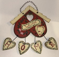 Welcome Sign Plaque Wood Folk Art Country Cottage Chic Hand Painted