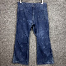 Vintage Seafarer Flare Jeans Blue Denim Talon Zipper Pockets High Waist Pant 34