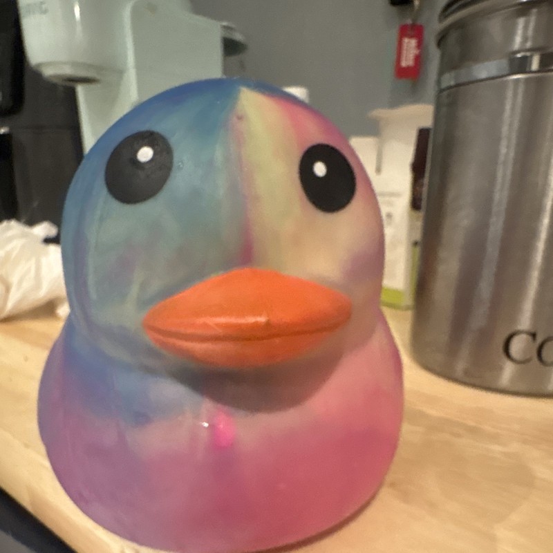 Multicolor Rubber Duck Squeeze Stress Reliever Toy, Squeezable 4x3x3 in