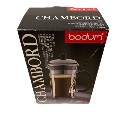 Bodum 34 oz French Press Coffee Maker Classic Chrome-Plated Chambord 8 Cup