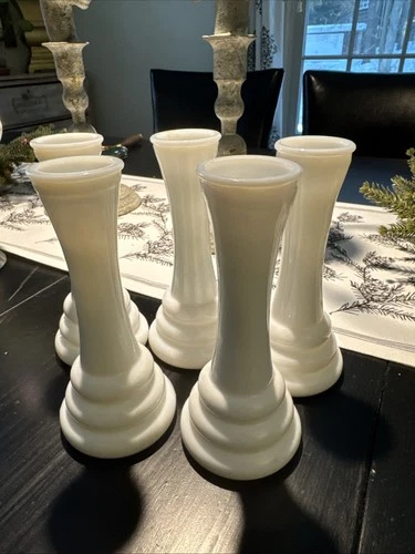 Vintage Randall Bud Vase White Milk Glass "Beehive" 3 Rings 6” Tall LOT of 5