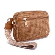  Straw Clutch Purse for Women Wristlet Wallets Beach Purses Small Boho Caramel