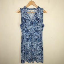 Michael Kors Stretch Dress Medium Womens Blue Floral Paisley Ruffled Sleeveless