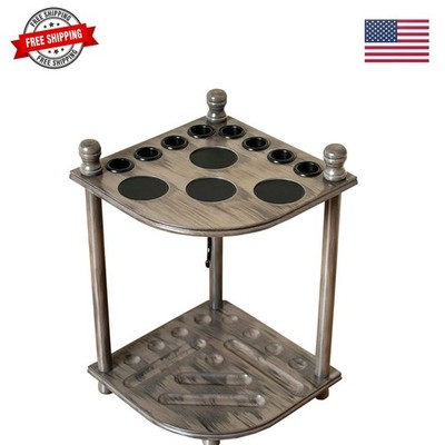 Pool Cue Rack Hold up to 8 Sticks & Billiard Accessories. Floor Stand Pool Cu...