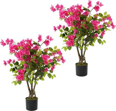 2 Pack Artificial Bougainvillea Tree, 3FT Small Fake Flowering Plant with Pink