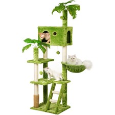 Meecal 65in Tall Cat Tree with Leaves for Indoor Cats, Green Cat Tower with S...