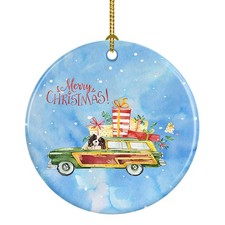 Tricolor Cavalier Spaniel Merry Christmas Ceramic Ornament CK2440CO1