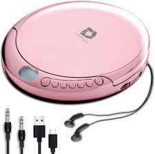 CD Player Portable with 60 Second anti Skip, Stereo Earbuds, Includes Aux in Cab