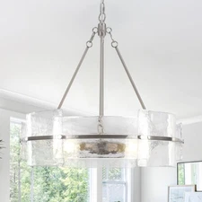 Modern Glass Dining Room Chandelier, 22 inch Brushed Nickel Drum Kitchen Isla...