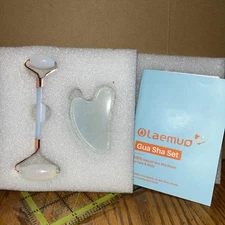 Opal Gua Sha and Face Roller, Real Jade Gua-Sha Stone Facial Tools Set for Reduc