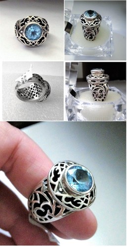 Exquisitely Handcrafted In Indonesia Sterling Silver 3.26CT Blue Topaz Ring Sz 7 - 第 7/9 張圖片