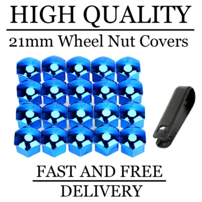 Radmutterschraubenabdeckungen 21 mm Chrom Blau x 20 für Ford Transit Custom (2012-16)