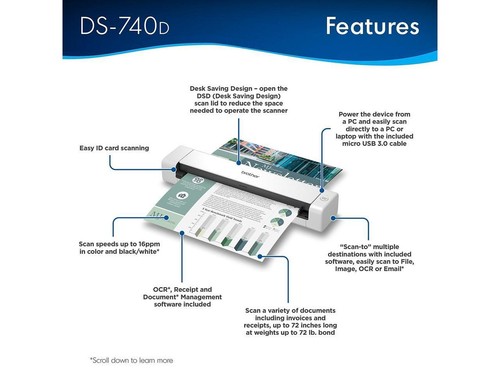 Brother DSmobile DS-740D 48 bits int./ 24 bits ext. Doble CIS 600 x 600 dpi dpi dúplex - Imagen 5 de 12