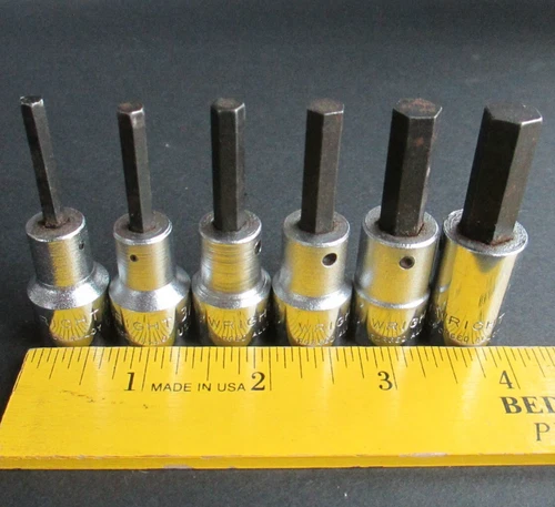 Wright Allen Head Socket Set of 6 - 3/8, 5/16, 1/4, 7/32, 3/16, 5/32 USA      A5
