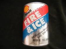 Vintage Shell FIRE & ICE 10W-40 FULL Quart Oil Can