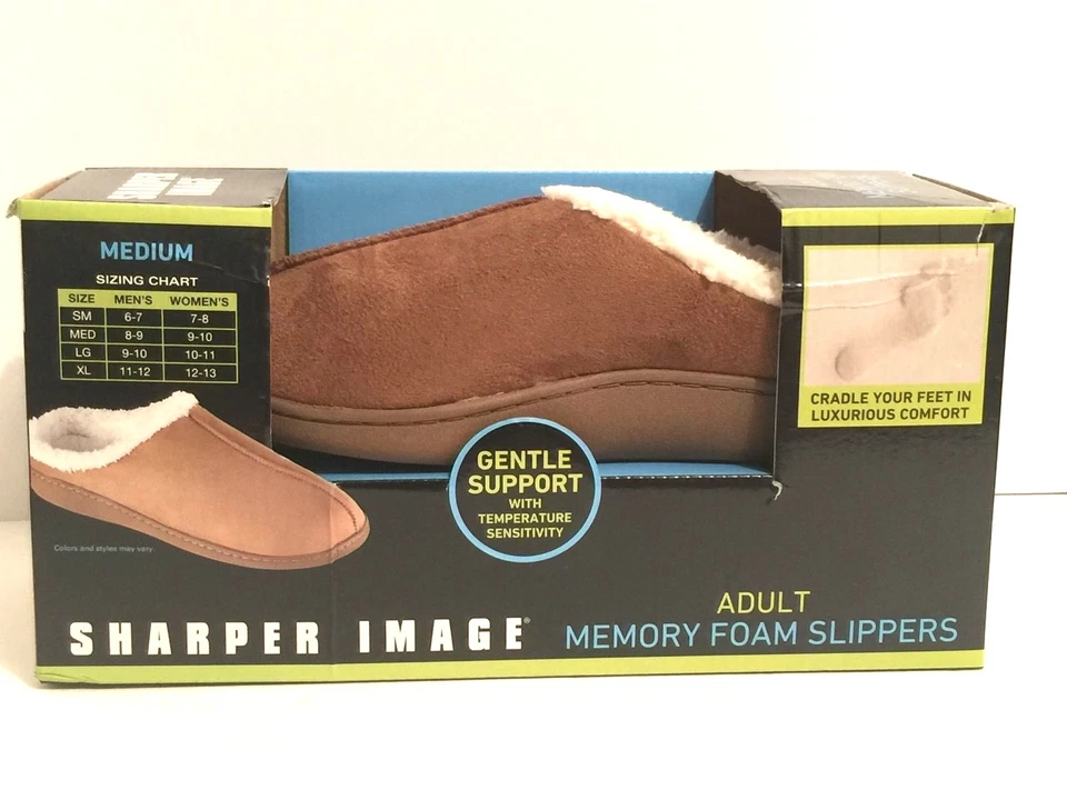 Memory Foam Slippers Tan Camel Sharper Image Size M Mens 8-9 Women’s 9-10 New - Image 2 of 4