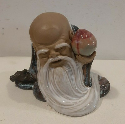Statuina In Ceramica Orientale Cinese Cina Budda Saggio Eremita Ebay
