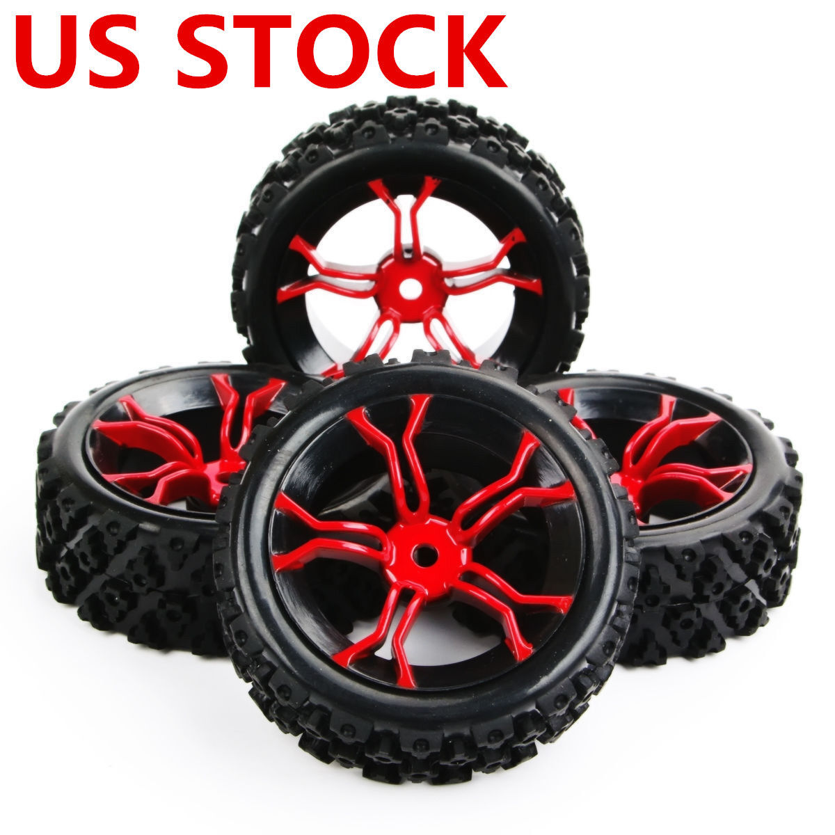 RC 4Pcs Rally Tires&Red Wheel Rims 12mm Hex for HSP HPI 1/10 off road Racing car