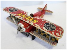 Vintage TPS SPAD XIII S-7 Stunt Bi-Plane; Battery Operated Tin Litho c. 1974 