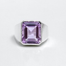 Natural Pink Amethyst Octagon Shape Engagement Ring Solid Silver Vintage Jewelry