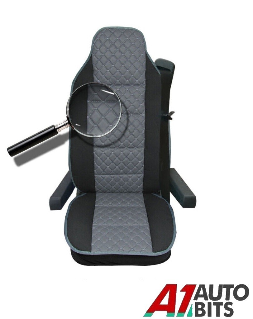 Grey Leatherette & Premium Fabric Seat Cover For Mercedes Actros Axor Atego