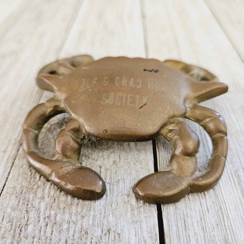 Vintage 3" Solid Brass Crab with Golf & Crab House Society Engraved Etched - Picture 3 of 16