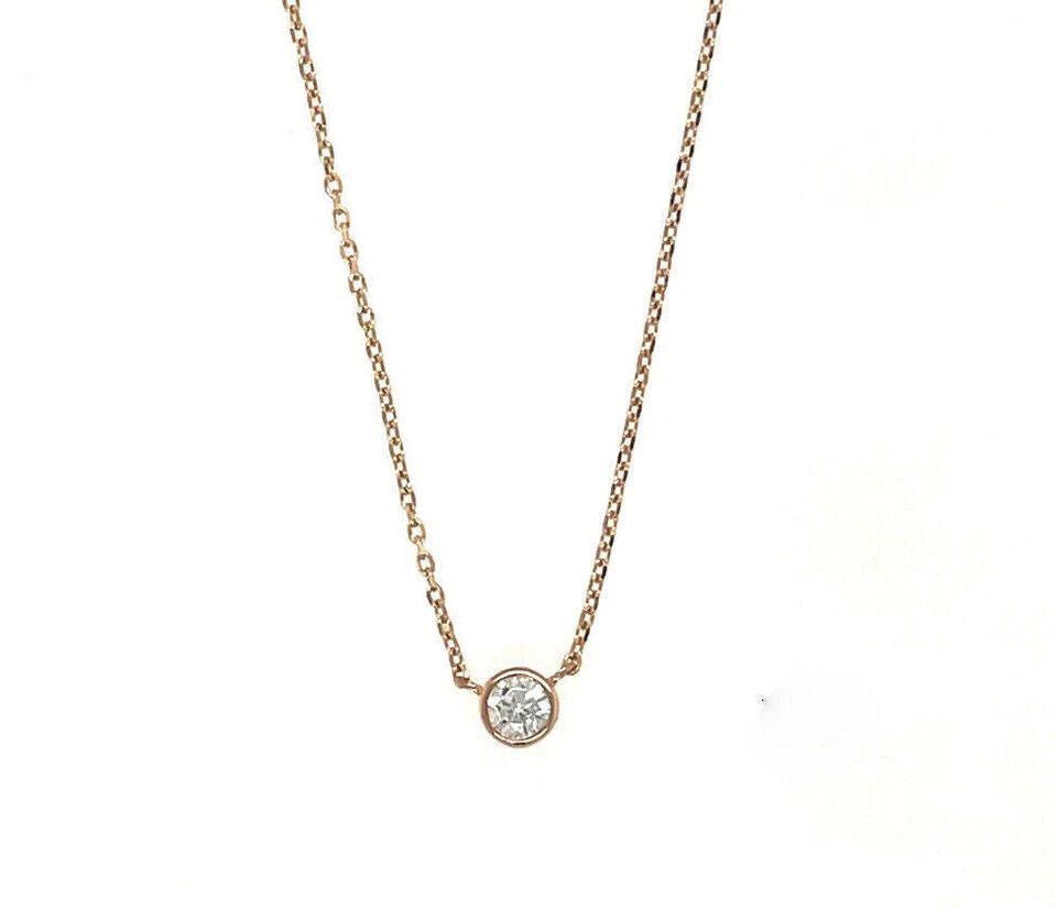Round Solitaire Pendant Necklace Bezel Set Chain 14K Yellow/White/Rose Gold - Изображение 4 из 4