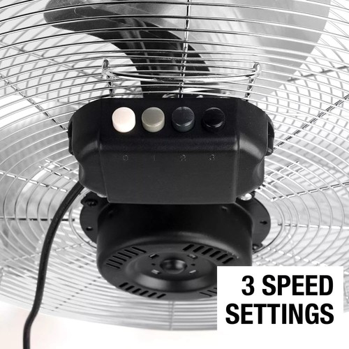 18" Chrome Floor Fan High Velocity Free Standing Metal Fan 3 Speed 100w 46cm - Picture 4 of 4