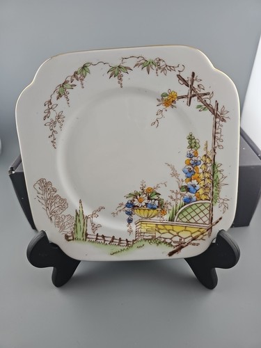 Antique Art Deco Rosly 6422 1920’s Handpainted Flowers Square Side Bread Plate 6 - Picture 5 of 6