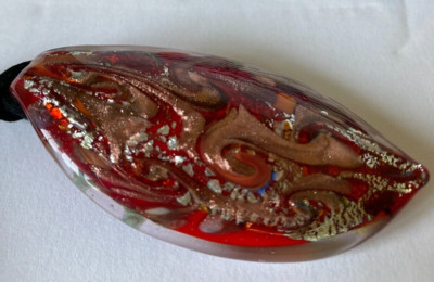 Red glass pendant necklace hand crafted Murano Italy red 24 carat goldleaf