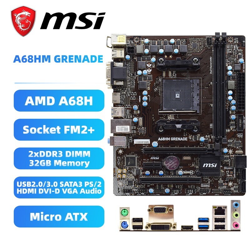 MSI A68HM GRENADE Motherboard M-ATX AMD A68H FM2+ DDR3 SATA3 HDMI
