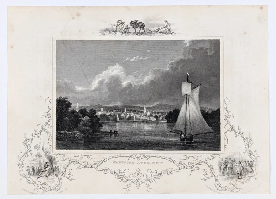 Impresión original grabada de la ciudad de Hartford Connecticut 1849 (9,5x7) Foto 2 de 2