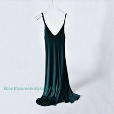 Ladies Silk Slip Dress Camisole Petticoat Strap Nightdress Slit V Neck Spaghetti