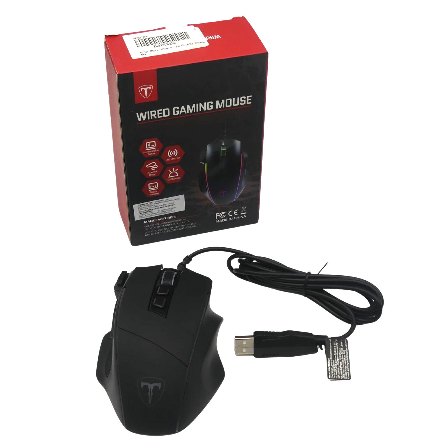 Gaming Maus Dual RGB Kabelgebunden Mouse PC278A Einstellbar bis 8 000