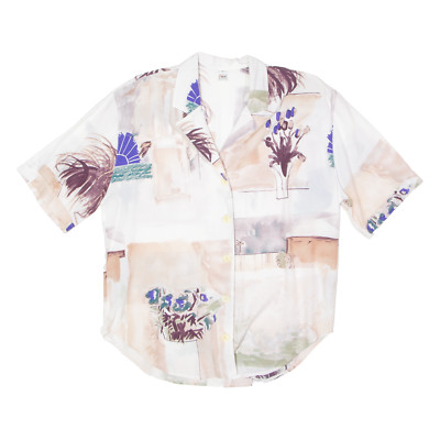 Vintage TRU Damen Shirt weiß Viskose 90er Blumen UK 14