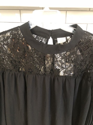 Good Luck Gem 2X Plus Black Blouse L/S Lace Yoke Tiered Tiered L/S Top Poly NWT - Picture 7 of 23
