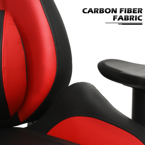 Red Leather[CARBON FIBER FABRIC]Ergonomic Game Racing Chair Swivel Computer Seat - Picture 6 of 14