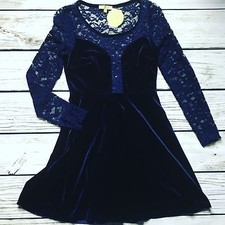 Windsor Velvet & Lace Skater Dress Blue Cocktail Party Prom Special Occasion S